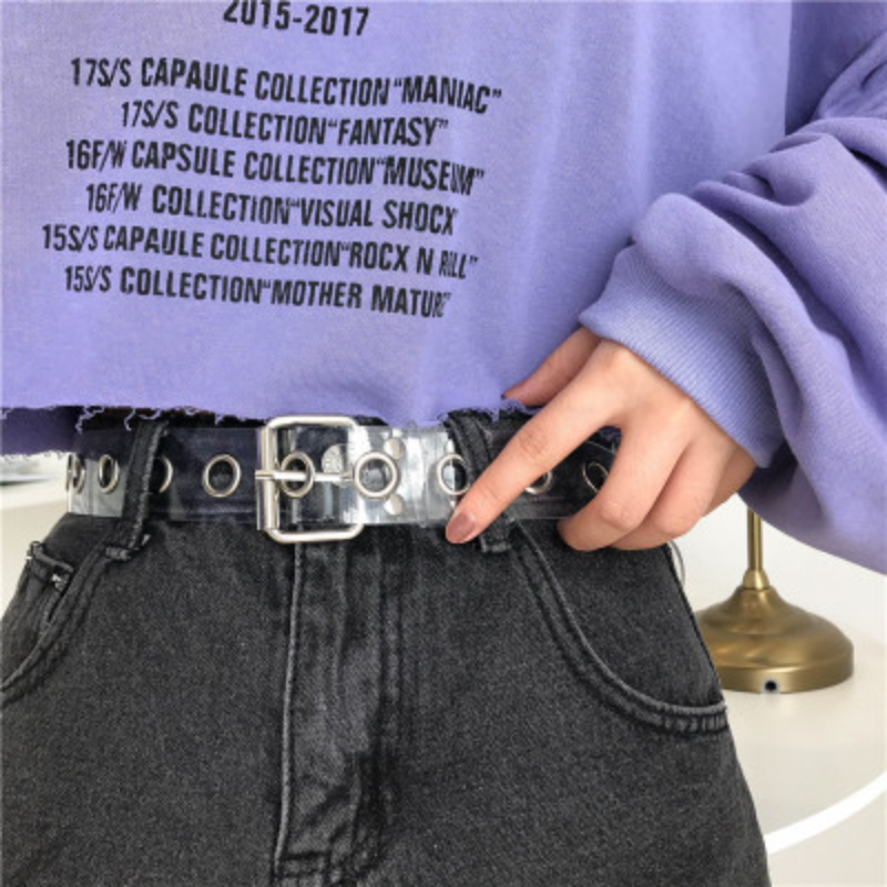 Women Clear Full Grommet Belt Female Disigner Punk Rivet Pin Buckle Waist Resin Plastic PVC Trouser Jeans Transparent Belts