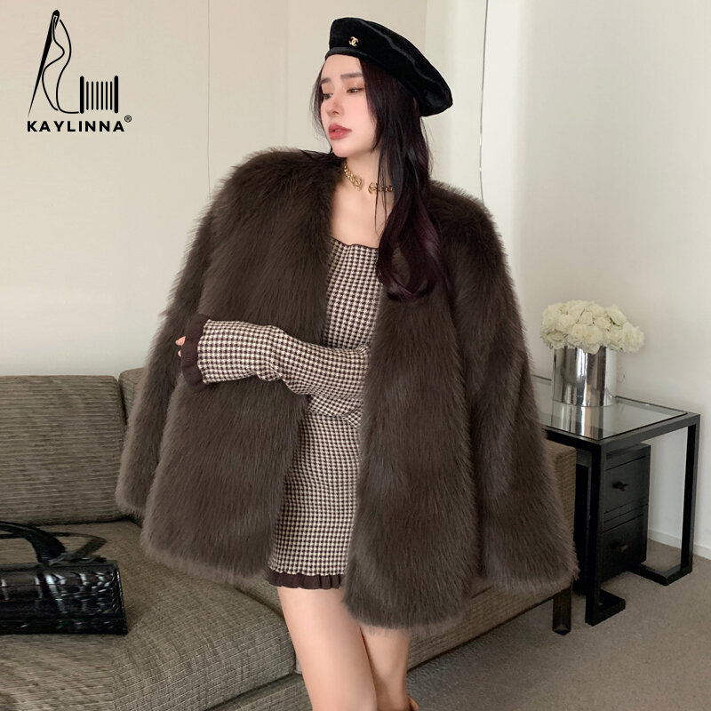 2023 Winter Korean Version Loose Medium Long Style Atmospheric Plush Coat Temperament Imitation Fox Fur Grass Coat Women