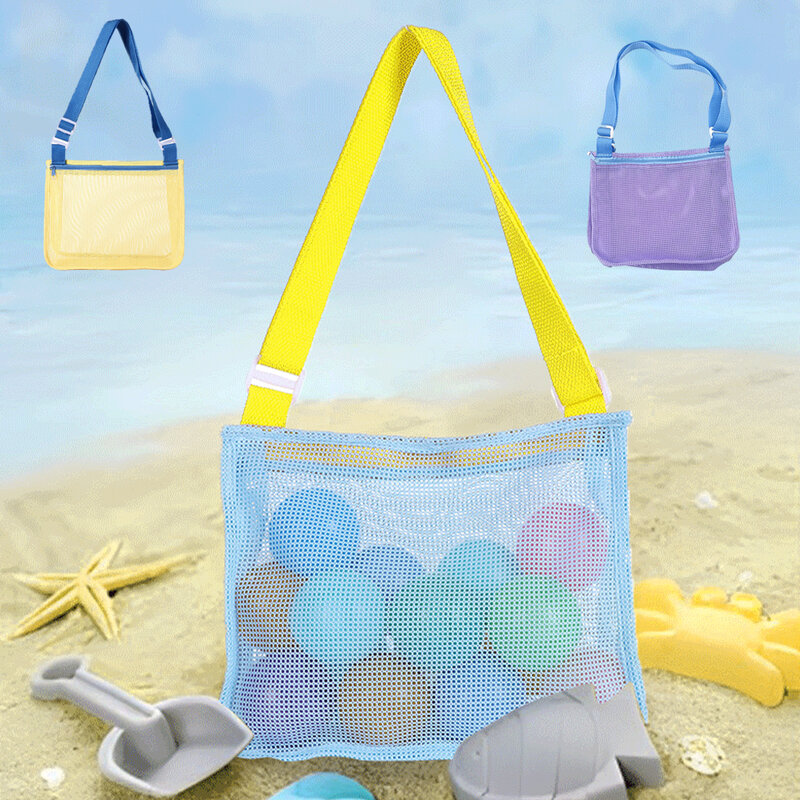 Sac de plage en nylon pour enfants, sac en filet pour jouets de plage, sac en filet drôle, application large, conception initiée, question et réglable