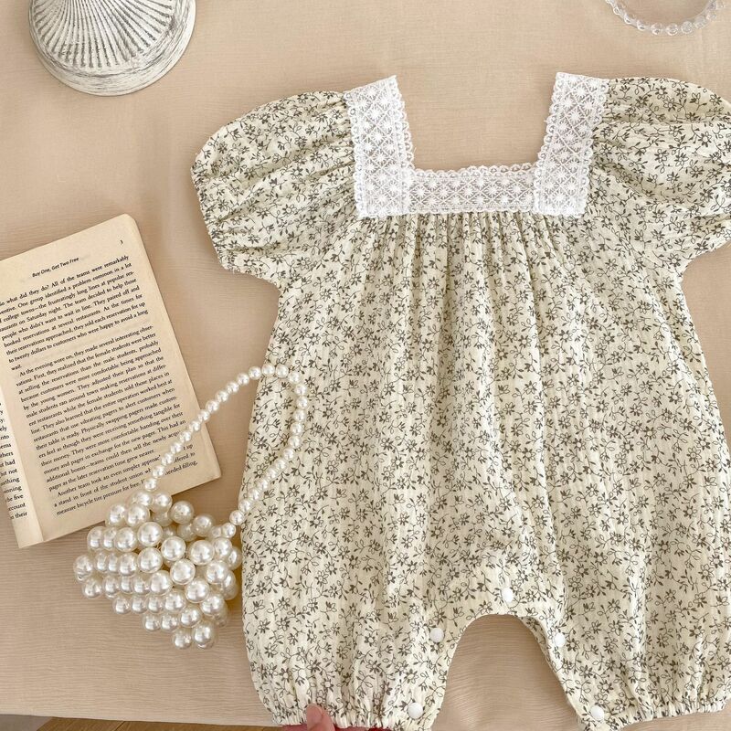 Outwear Romper Kids Baby Girls Summer Short Sleeve Floral Lace Patchwork Outdoor Clothing Jumpsuits Infant Newborn Cotton