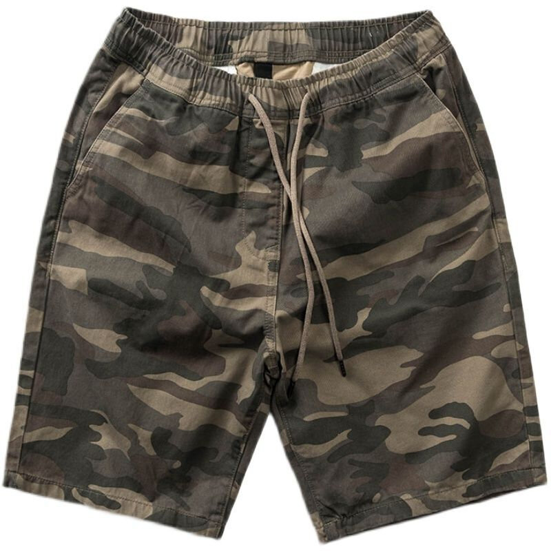 Men's Cargo Shorts Camo Combat Male Bermuda Short Pants with Draw String Summer Free Shipping Front Pocket Jogger Elastic Waist