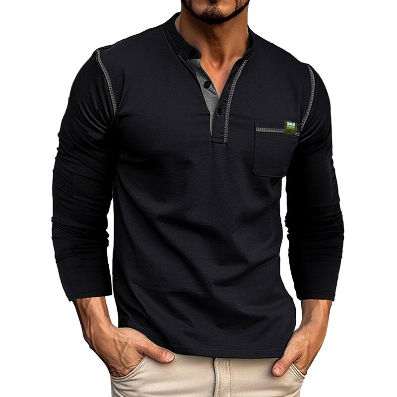 Camisa de manga larga para hombre, Top de manga raglán con bolsillo, letras a rayas, costuras, Color sólido, Otoño e Invierno