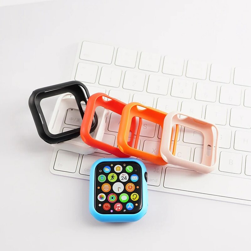 Caso de silicone macio para apple watch 6 se 5 4 3 escudo proteção abundante para iwatch tpu série cobertura da tela 38mm 40mm 42mm 44mm