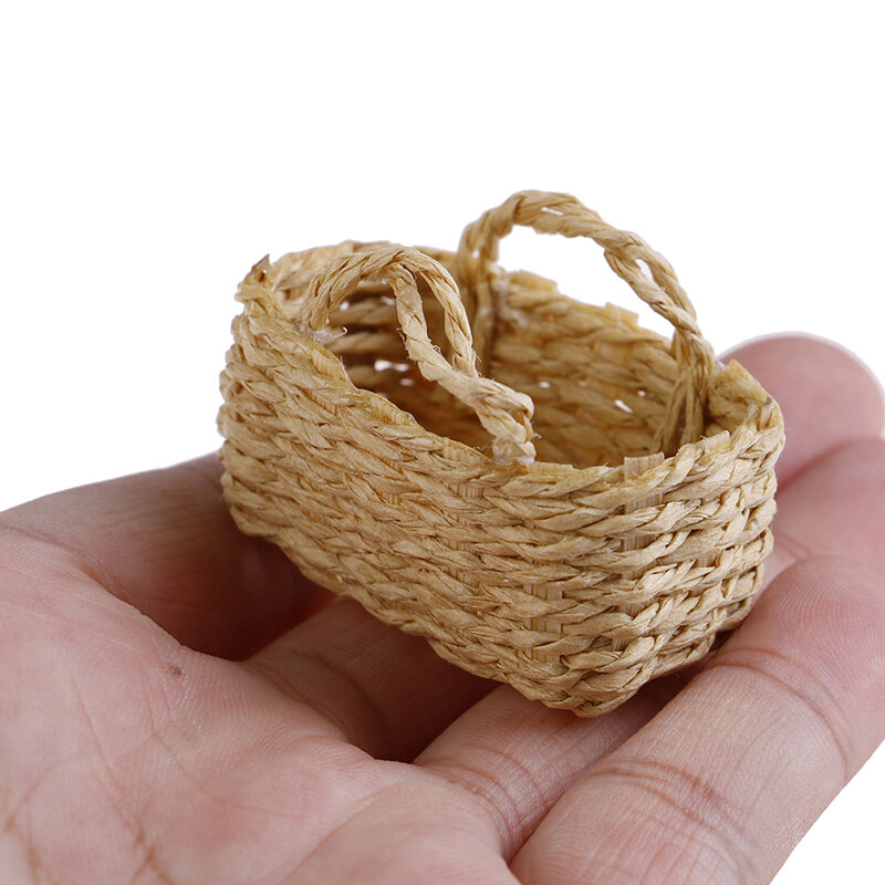 Mini bambu cesta para casa de boneca decoração simulação cesta de alimentos, acessórios em miniatura, 1/12, 1pc