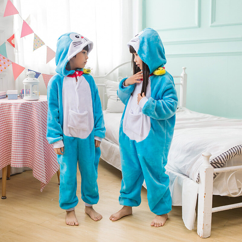 Doraemon Onesie Pajamas Kigurumi Animal Cosplay Costume Halloween Blue Family Pijamas Women