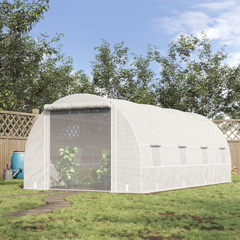 19' x 10' x 7' Walk-in Tunnel Greenhouse with Zippered Door & 8 Mesh Windows, Large Garden Green House Kit, Galvanized Steel