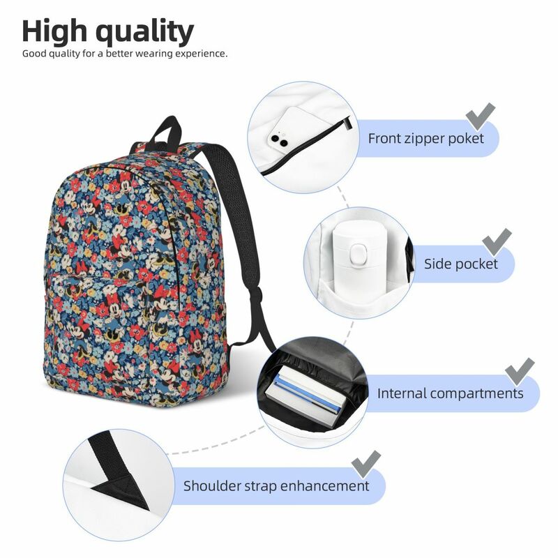 Custom Mickey Mouse Flower Cartoon Canvas Backpack for Girls Boys School College Travel Bags Men Women Bookbag 15 Inch Laptop