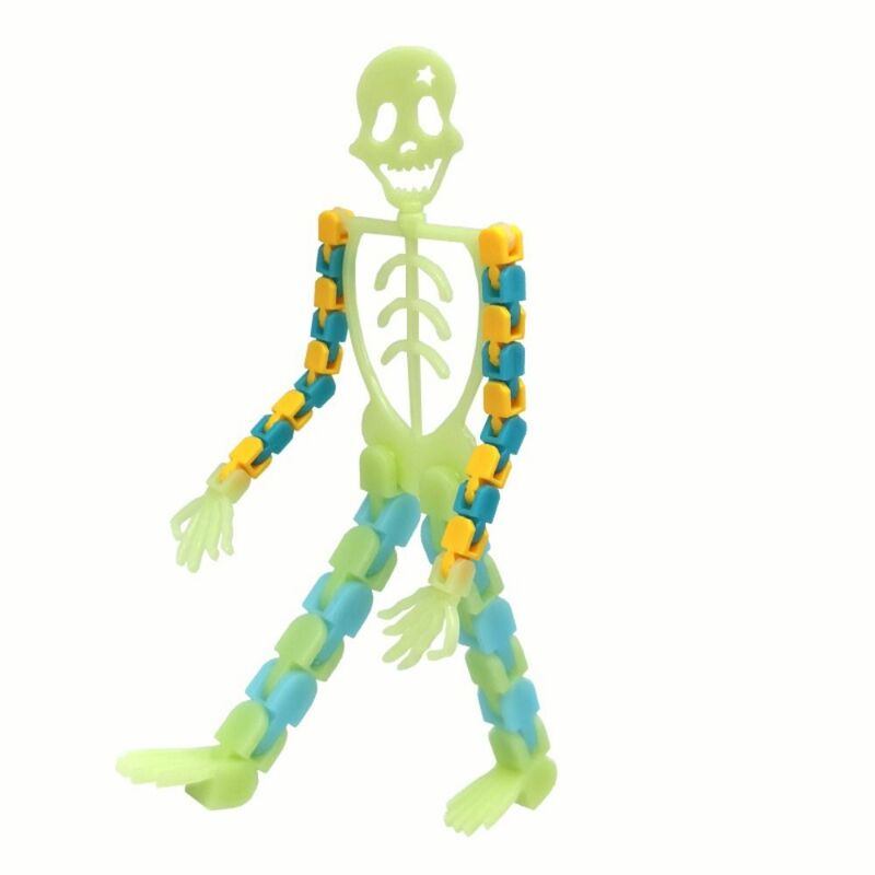 Esqueleto luminoso masculino, brilho no escuro, luminoso, plástico, brinquedo montessori, descompressão, crânio, truque de luz noturna, corrente de esteira
