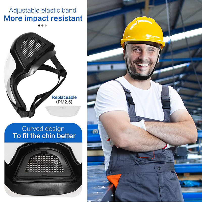 Work Protection Mask Full Face Shield Reusable Home Kitchen Splash Protection Mask Anti-fog Windproof Dustproof Mask With Filter
