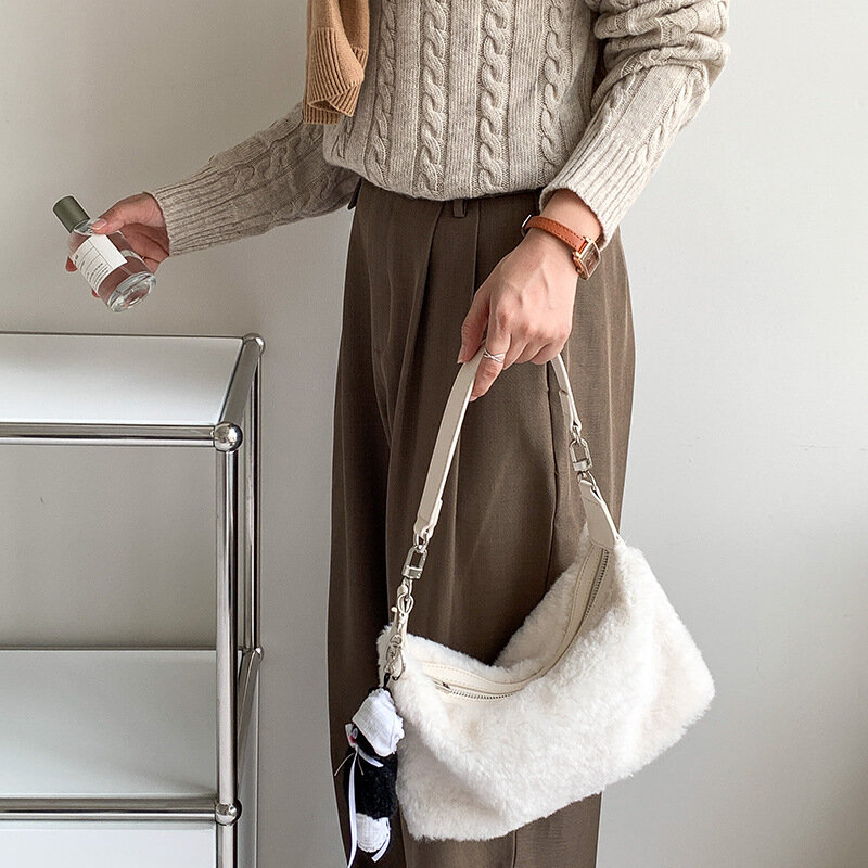 Bolsa axilas de pelúcia alta qualidade feminina, bolsa de ombro pequena, bolsa feminina popular, conta de mão, nova moda, outono e inverno