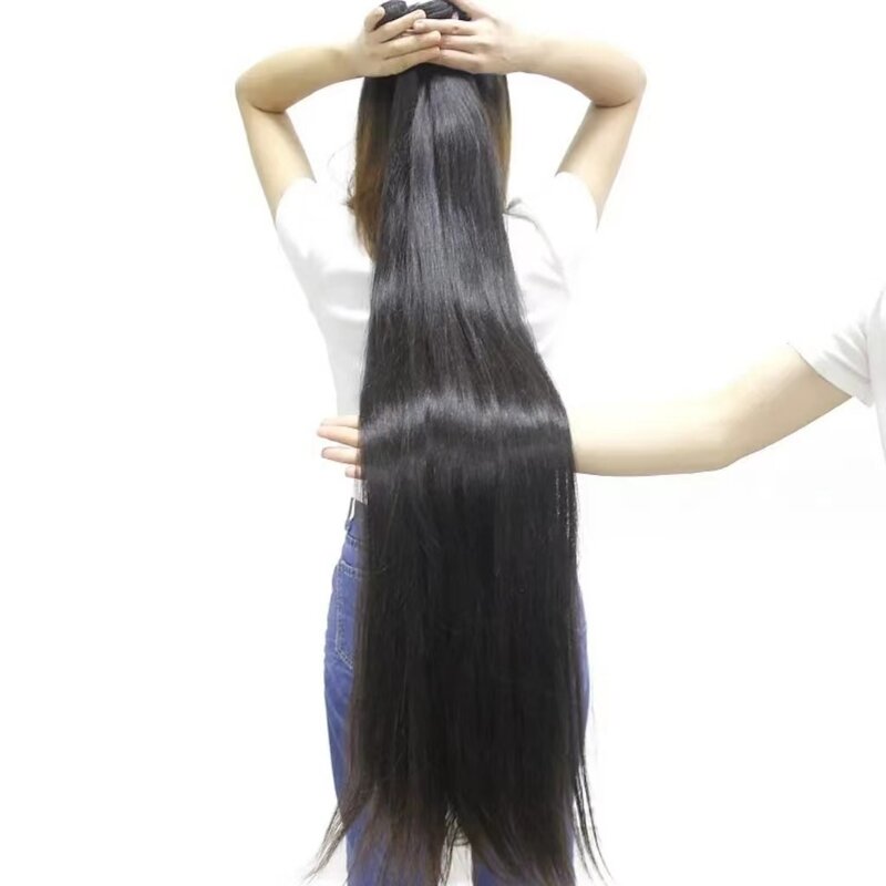 Proste włosy ludzkie splot 50 cali wiązki włosów czarny kolor 1 szt./opakowanie włókno termoodporne przedłużanie włosów dla czarnych kobiet