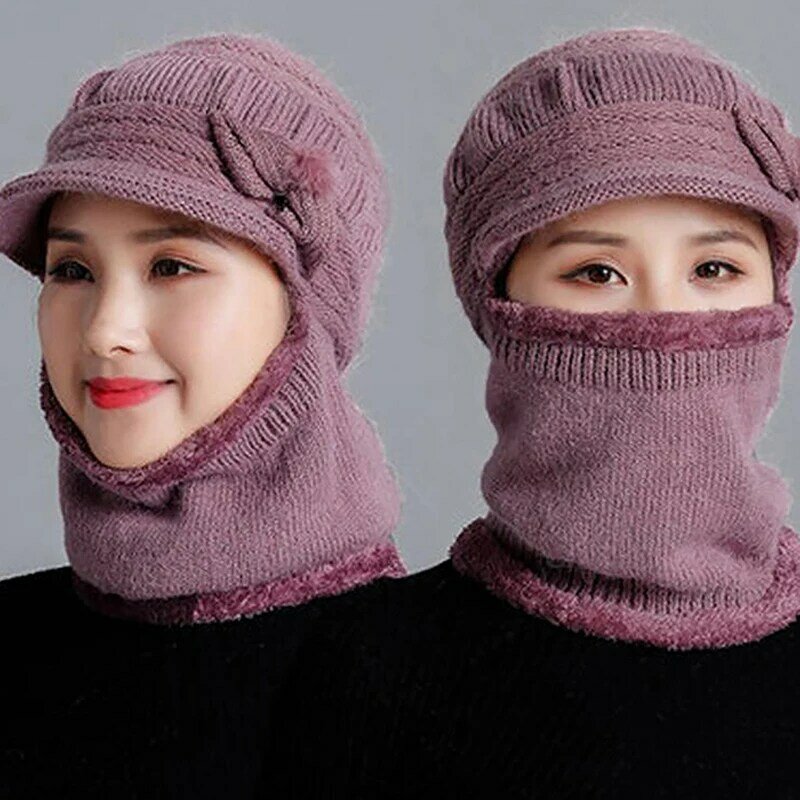 Зимняя шапка женская утепленная шапка шарф теплая дышащая ветрозащитная шерстяная вязаная шапка для улицы Женская Слитная шапка для защиты ушей