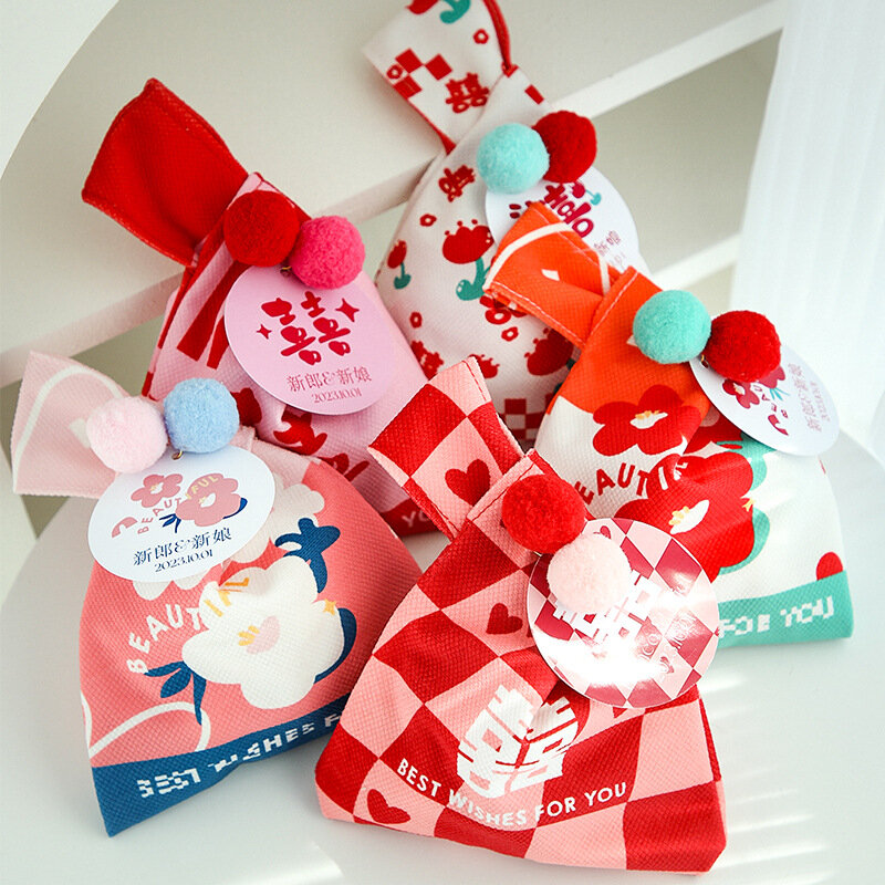 Children Mini Fabric Handbag High-End Wedding Birthday Party Candy Gift Storage Bag Baby Girls Knot Wrist Handle Bag 16*22cm