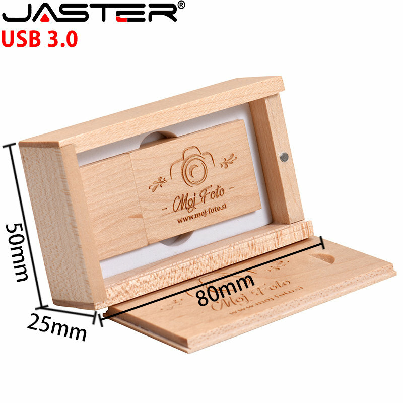 JASTER-Clés USB 3.0 en bois avec boîte, clé USB avec logo gratuit, disque U, cadeau de mariage créatif, 64 Go, 32 Go, 16 Go, 8 Go, 128 Go