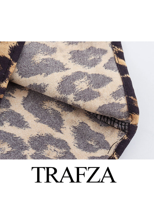 Trafza-女性のシックな動物のプリントトップとパンツセット,非対称のスロップレストップの襟,レトロ,ミッドウエスト,プリーツ,ストリート,2個