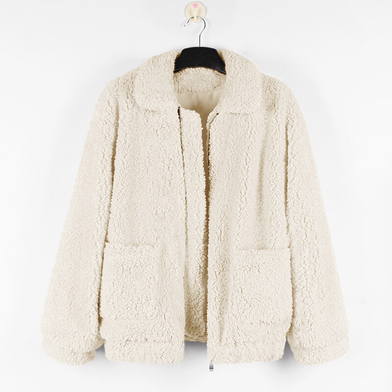 Женское пальто из искусственного меха, свободное плюшевое Теплое повседневное пальто на молнии, Осень-зима 2023