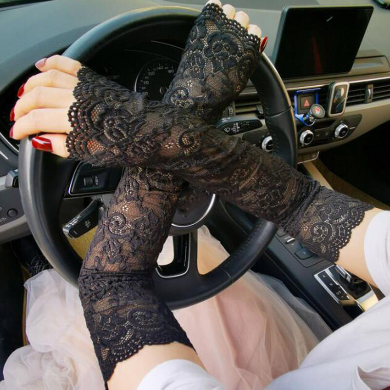 1คู่เซ็กซี่ลูกไม้ดอกไม้ครีมกันแดดแขนแขนสำหรับผู้หญิงฤดูร้อนขับรถ UV Protection ถุงมือยาว Fingerless แขน