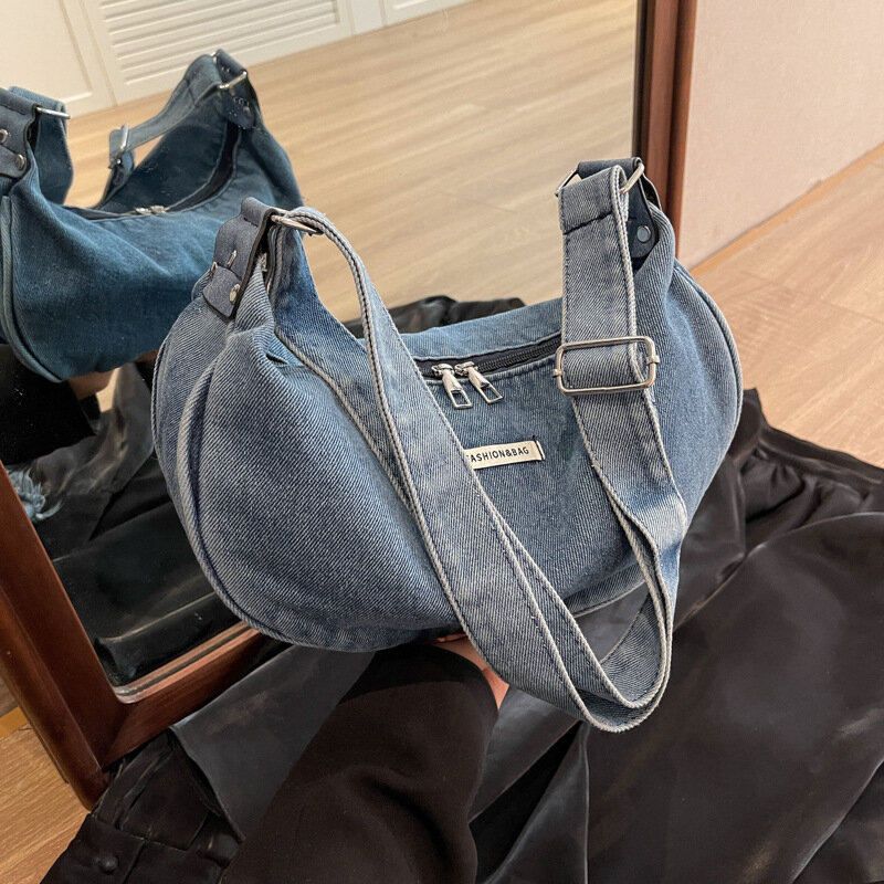 Trendy Designer Denim Hobos Handbag and Purses Totes Shoulder Crossbody Bag for Women Casual 2024 New Ladies Messenger Bags