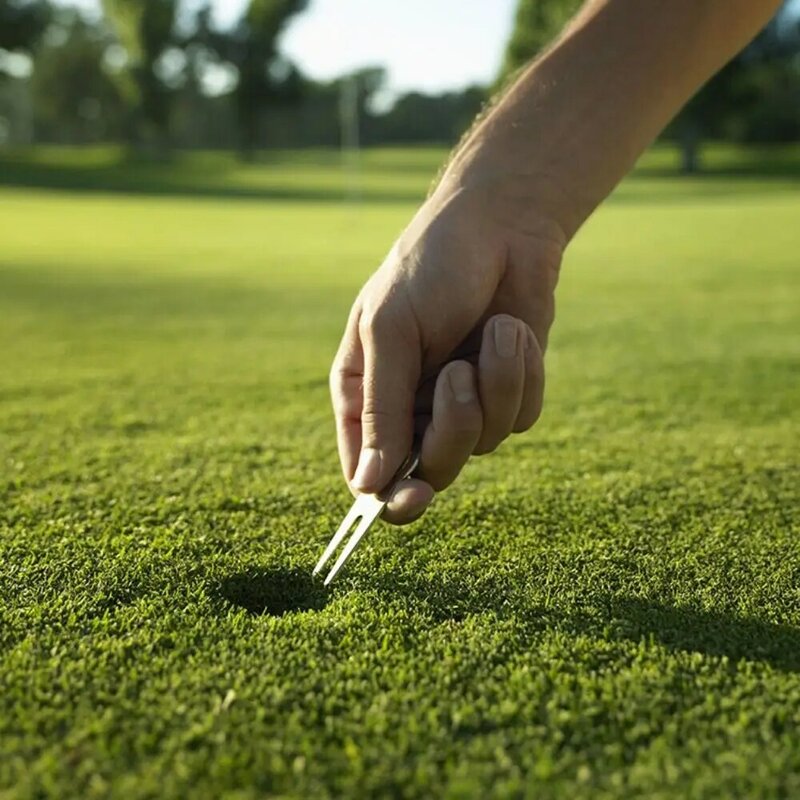 Golf Pitchfork Golf Divot Pitch Repairer Tool, Zinc Alloy Switchblade, Furo de elevação dobrável, Presente do garfo do golfe