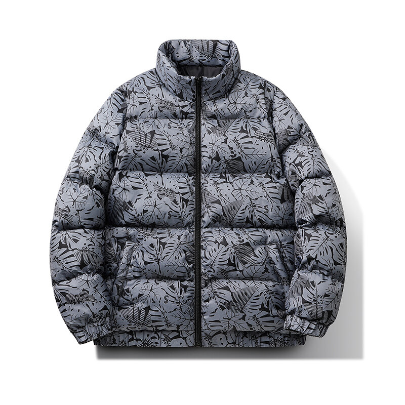 2023 New Leaf Print parka Coat for Men giacca invernale calda antivento capispalla da uomo Casual con cappuccio addensare parka uomo giacche a vento
