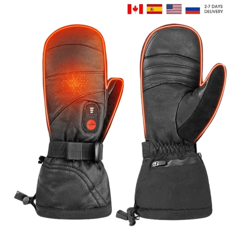2023 Heated Gloves Rechargeable Winter Warm Skiing Gloves Goat Skin Leather Waterproof Heating Thermal Gloves For Snowmobile