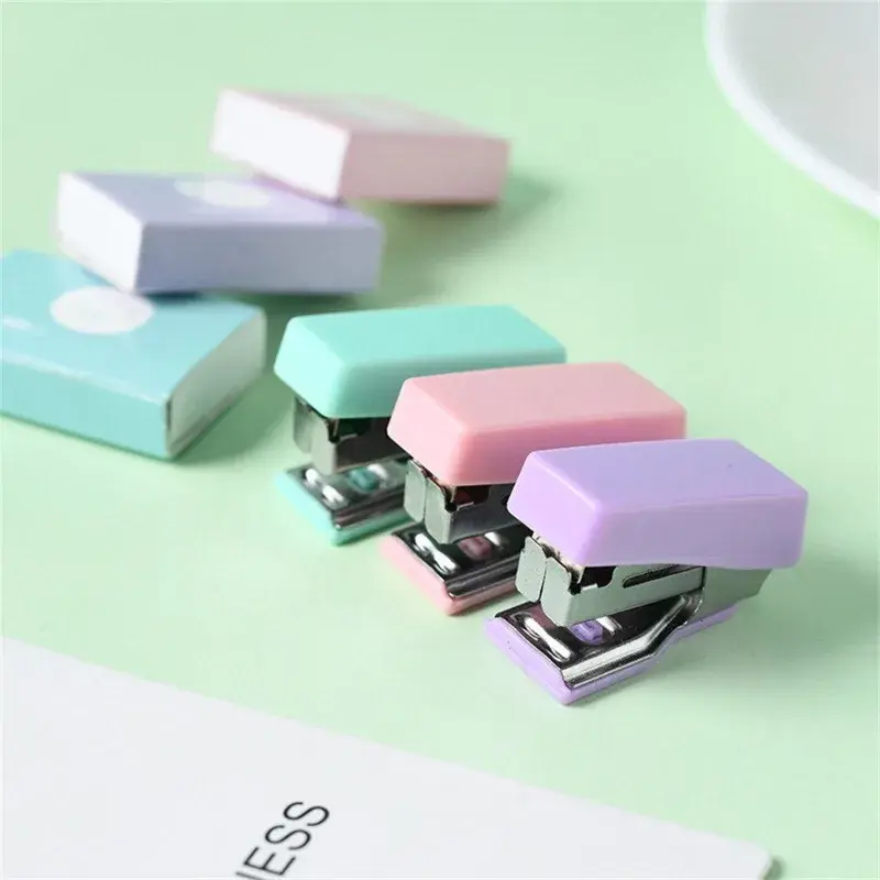 Cute Mini Stapler Binding Tools Morandi Color Metal Stapler Set with 500pcs 10# Staples Cute Stationery School Office Supplies