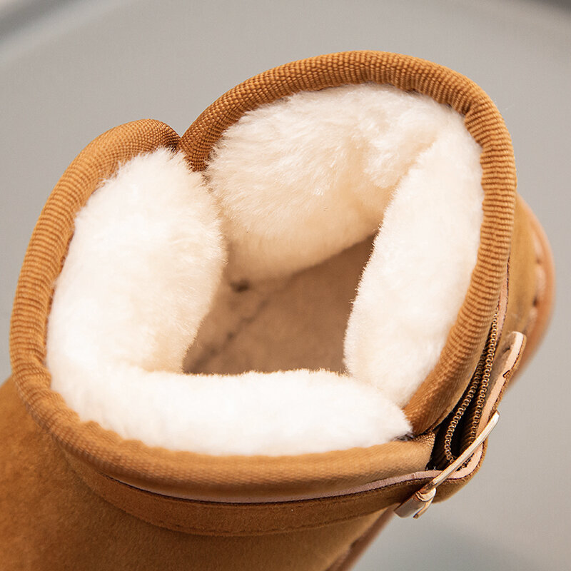 Botas de veludo de neve infantil, antiderrapante, sapatos resistentes ao desgaste, algodão, turn fur, mid top, engrossar, crianças, menina, meninos, criança