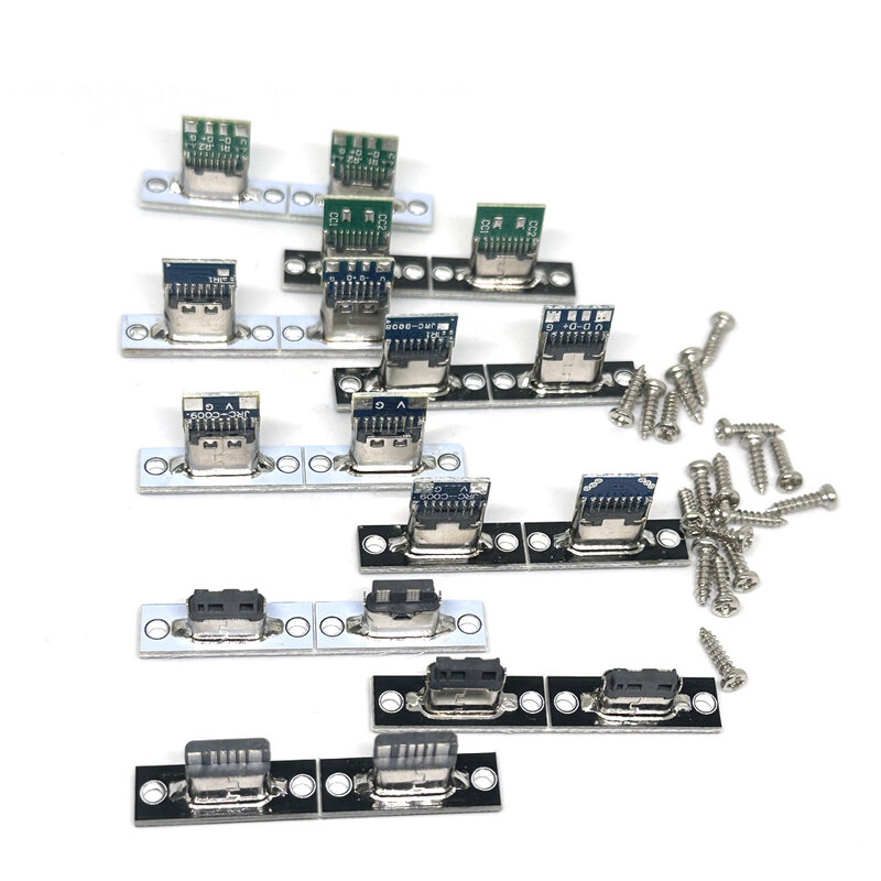 USB 3.1 Tipo-C soquete de carregamento com parafuso placa de fixação, conector fêmea, porta de carregamento, 2Pin, 4Pin, 1-10Pcs