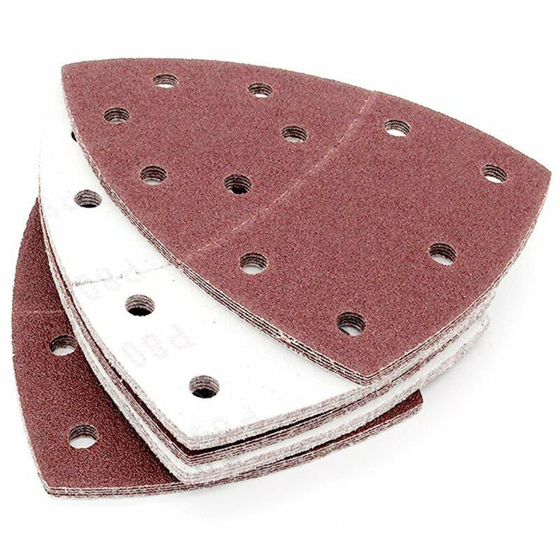 Disco de pulido flocado autoadhesivo, herramientas abrasivas de papel de lija Triangular, bucle de gancho, 4 piezas, rojo, 105x152mm