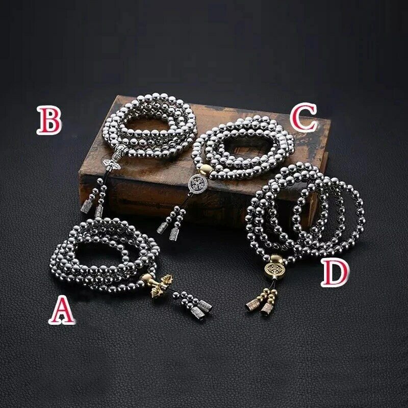 8MM High Hardness Tactical Steel Chain Buddha Beads Self Defense Hand Bracelet Necklace EDC Outdoor Tools Self Protection Surviv