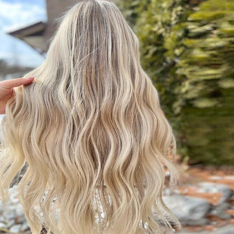 Ash Blonde Highlight Human Hair Wigs 13x6 Blonde Lace Frontal Wig Natural Wavy 360 HD Transparent Lace Wigs For Women Pre Plucke