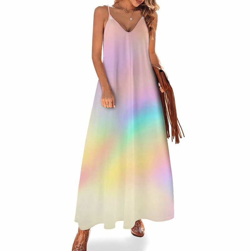 女性のための虹色のノースリーブドレス,夏服,ミッドシーズン,2023