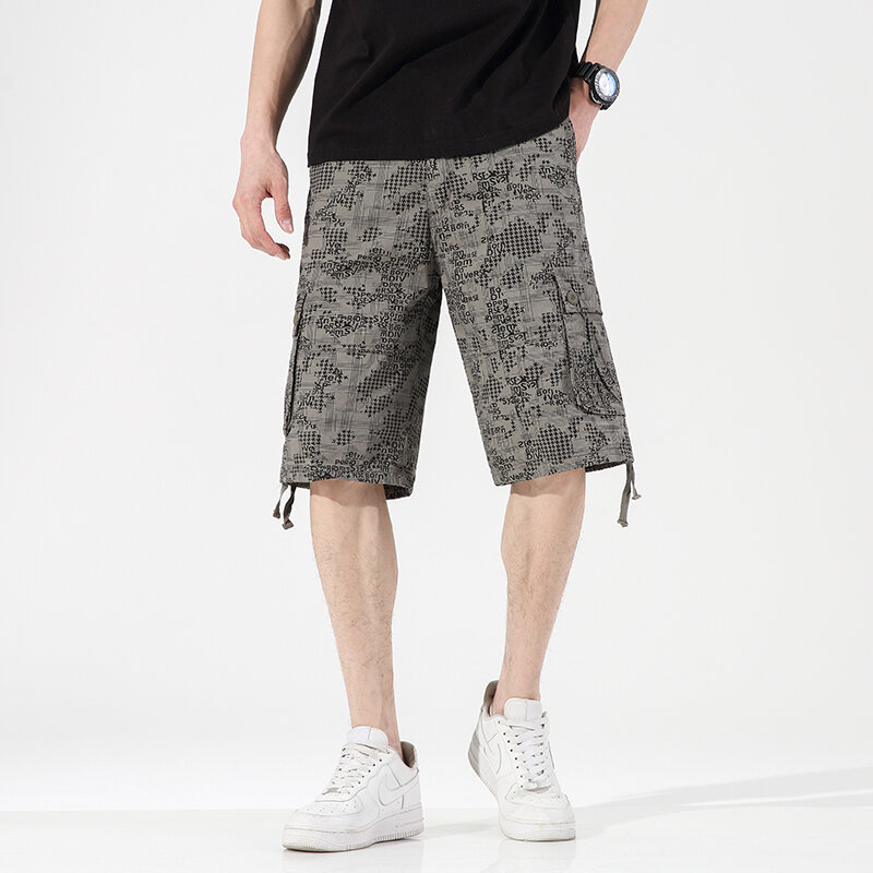 Nova Moda Verão Men's Casual Shorts Cargo Shorts Alta Qualidade Solta Camuflagem Calças de Trabalho Simples Cinco Shorts