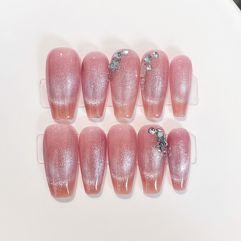 10Pcs Handmade Fake Nails Medium Length Press on Nails Tulip Flower Design Pink Bowknot Wearable False Nails Tips DIY Manicure