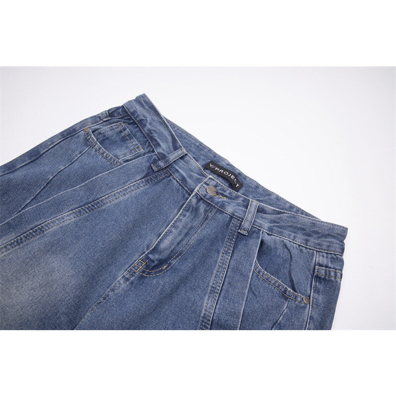 High Street GRAILZ Project G/R celana kain berat pria wanita modis kasual hitam biru celana Jeans Vintage 2024 baru