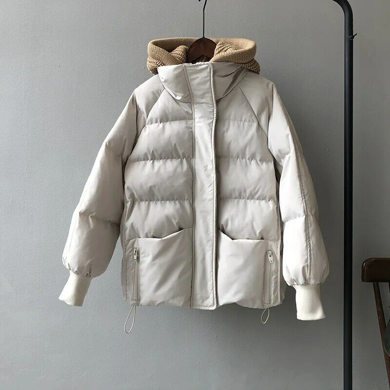 Chaqueta de algodón de lana para mujer, Chaqueta corta holgada de algodón, novedad de invierno, 2022