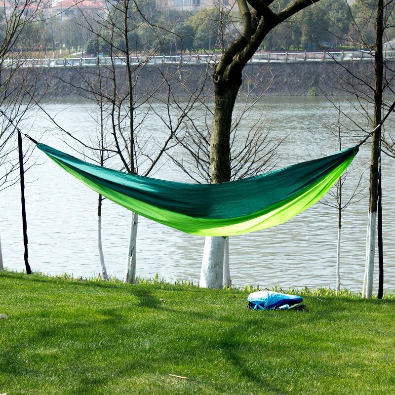 Tela de paracaídas de nailon portátil, tamaño individual y doble, hamaca para acampar al aire libre, senderismo y jardín