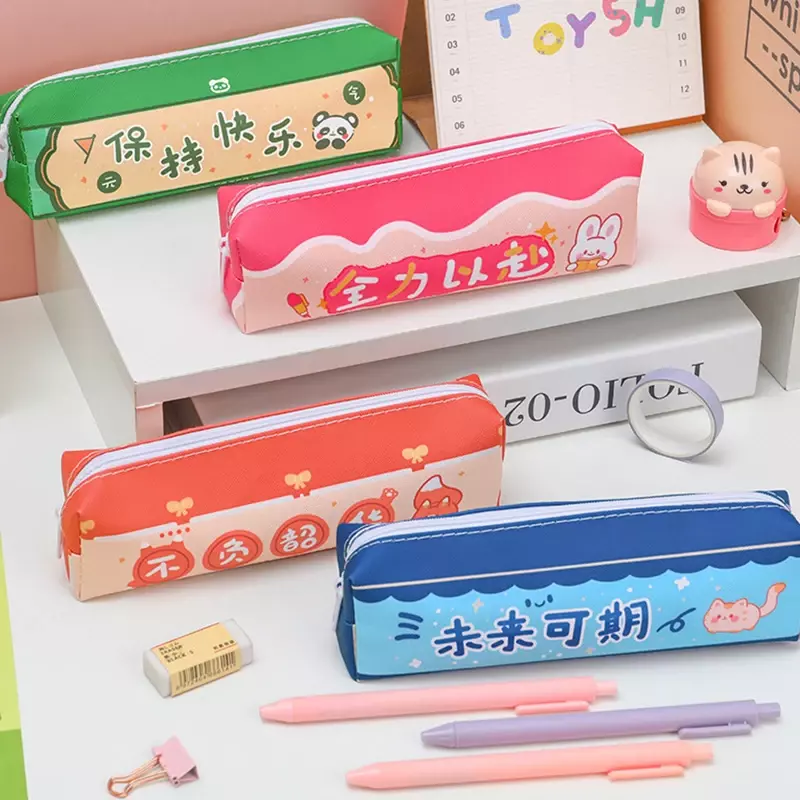 Cute Cartoon Inspirational Writing Pen Bag Pen Box Portable Organizer Box For Students School Stationery Supplies
