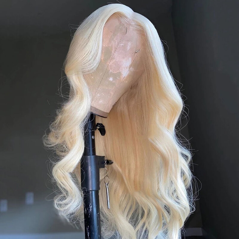 Peluca de cabello humano ondulado HD para mujeres negras, pelo sintético de encaje frontal, mezcla de cabello humano, prearrancado, suave, 613 Rubio, 13x4