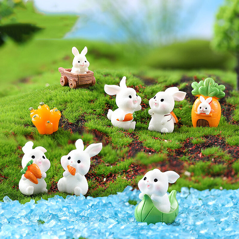 1Pcs Cartoon White Rabbit Carrot Paradise World Series Micro Landscape Resin Decoration Crafts Cute Animal Gardening Accessories