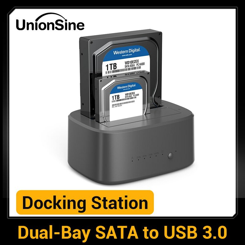 UnionSine Dual Bay HDD Docking Station com Clone Offline SATA para USB 3.0 HDD Clone Docking Station para 2.5/3.5 ''Caso SSD HDD