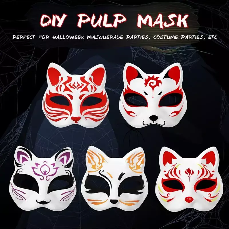 Demi-masque japonais peint à la main, accessoire de cosplay, chat et renard, Monténégro de démons anime, festival d'Halloween, 1 pièce, 3 pièces, 5 pièces