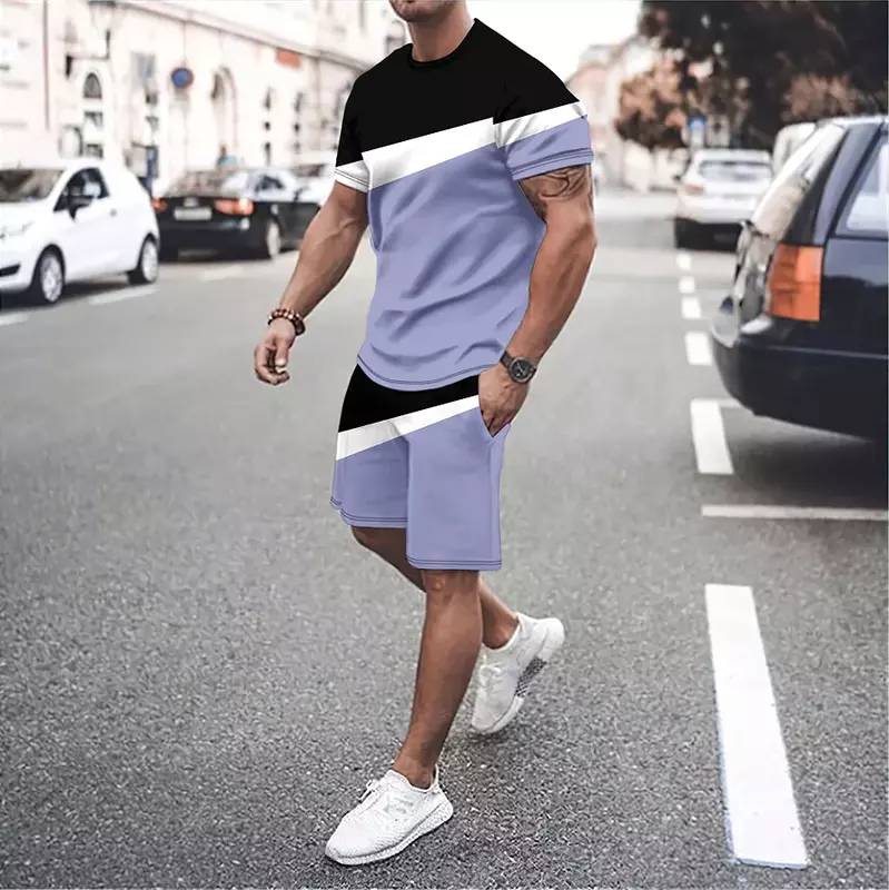 Terno de camiseta com estampa tridimensional masculino, shorts e manga curta, roupa esportiva casual, moda verão, 3D