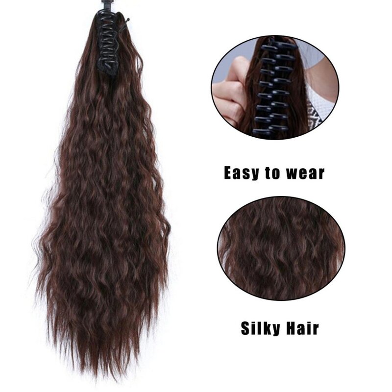 Extensão de rabo de cavalo longo preto para mulheres, cabelo encaracolado sintético, clipe ondulado, extensões de cabelo, uso diário da festa