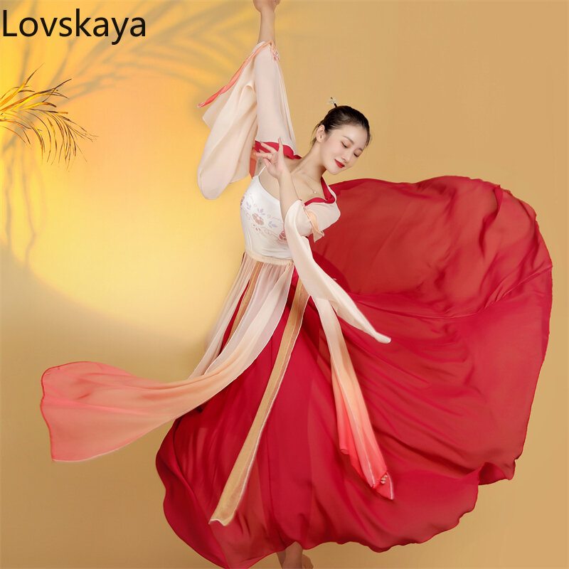 กระโปรงยาวสไตล์จีนกระโปรงสวิงขนาดใหญ่สไตล์โบราณชุดเต้นรำคลาสสิกสำหรับผู้หญิง