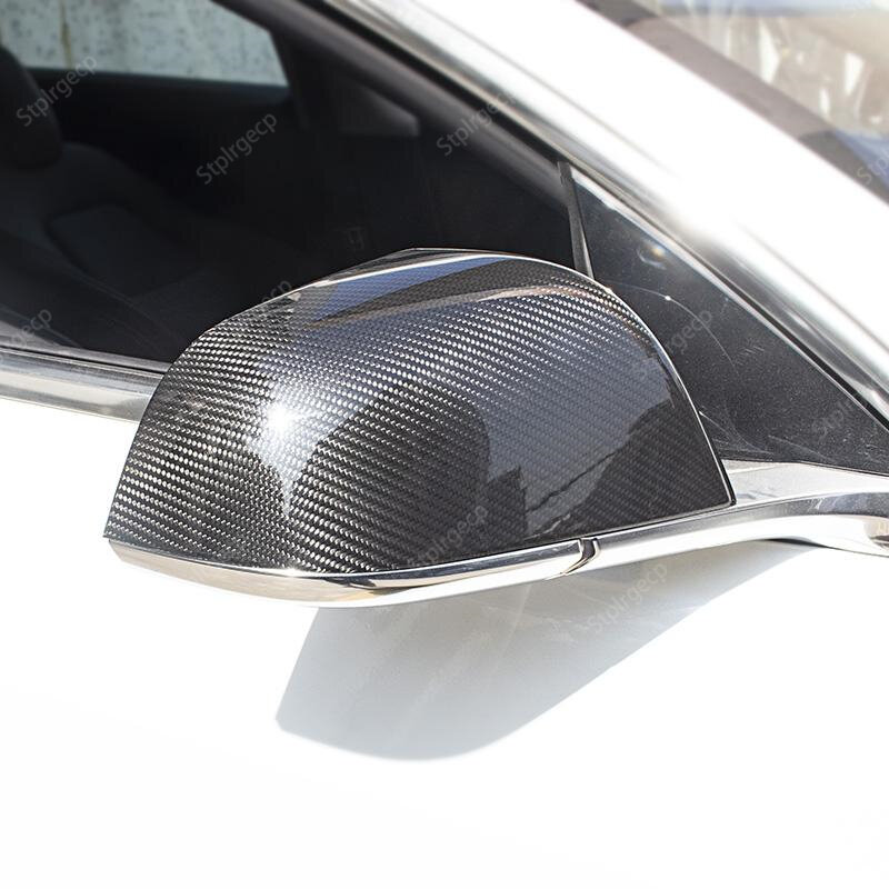 2 Buah Topi Penutup Cermin Samping Serat Karbon Asli Stiker Add-On untuk Tesla MODEL Y Model 3 Model X Model S Aksesori