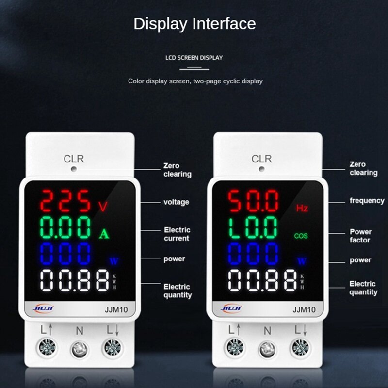 Medidor de Eletricidade Digital Multifuncional, LCD, Função PC Key Reset, Trilho DIN, JJM10, 100A, AC80-270V, 1 Pc