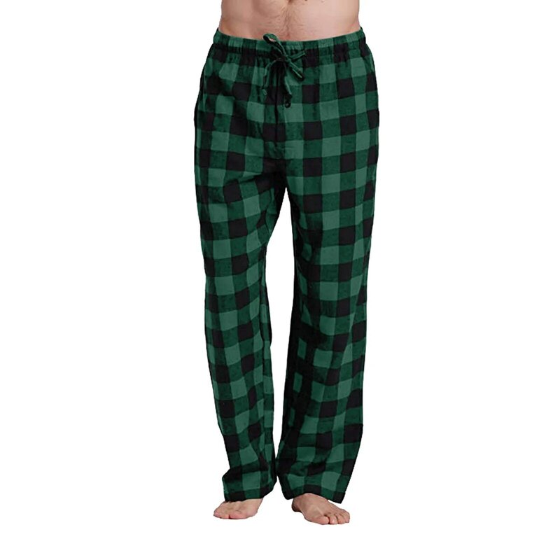 Herren lässig Baumwolle Pyjama lange Hose weiche bequeme lose elastische Bund Plaid gemütliche Nachtwäsche Home Lounge Mode Hose