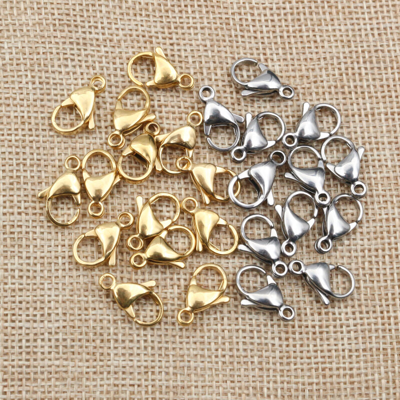 30 pçs/lote 10*5mm 12*7mm aço inoxidável ouro lagosta fecho ganchos para colar & pulseira corrente diy moda jóias descobertas
