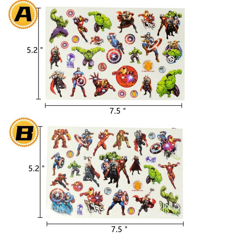 Avengers Tattoo Stickers for Kids, Tema Disney, Impermeável, Original Superhero Sticker, Birthday Party Supplies, Desenhos animados, Presente Kids, Meninos, Novo